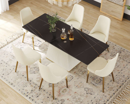 Crenus Luna Rectangular Dining Table - White/Gold