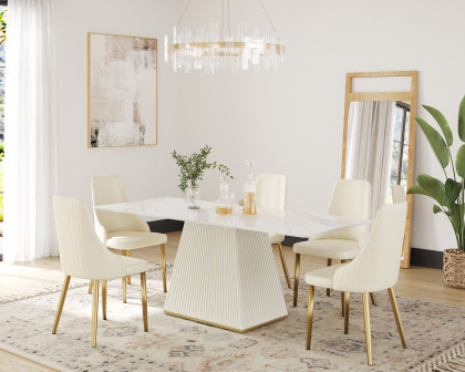 Crenus Luna Rectangular Dining Table - White/Gold