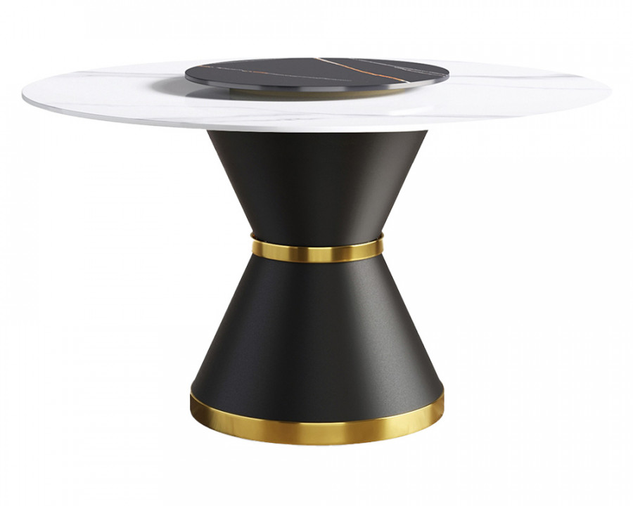 Crenus Raffinata Round Dining Table with Black Lazy Susan - White/Black, 53.15”