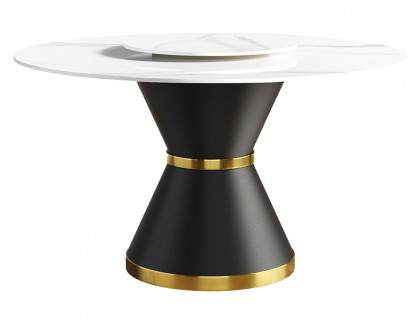 Crenus Raffinata Round Dining Table with Black Lazy Susan - White/Black, 53.15”