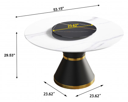 Crenus Raffinata Round Dining Table with Black Lazy Susan - White/Black, 53.15”