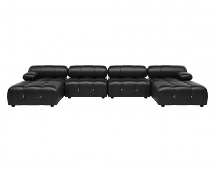 Crenus Lusso 138.60" U-Shaped Leather Sectional Sofa Lounge With 2 Ottomans - Black