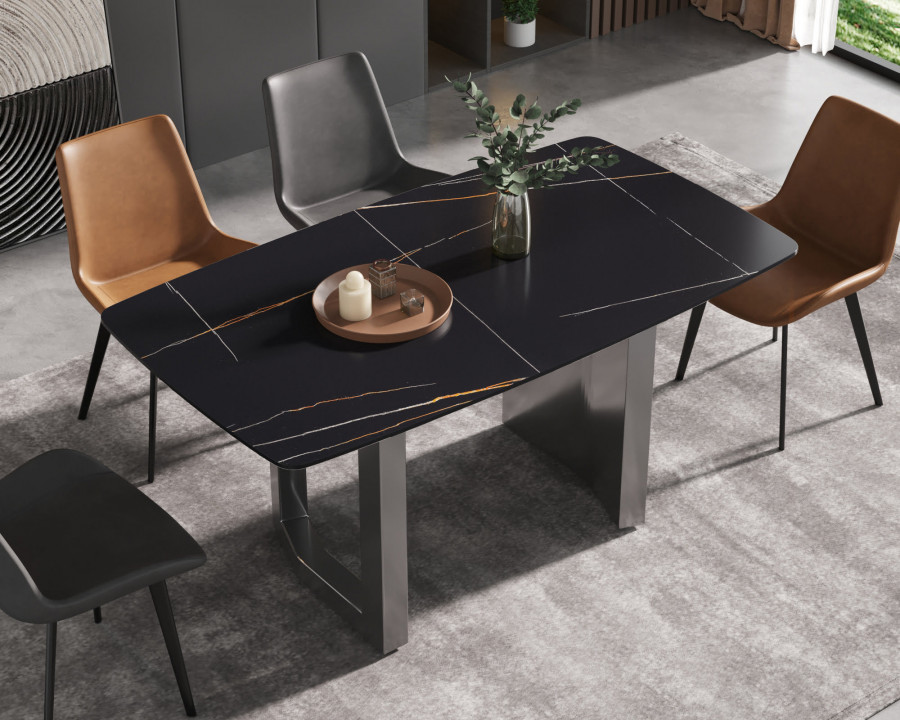 Crenus Basalto Curved Rectangular Dining Table - Black/Gray, 63"