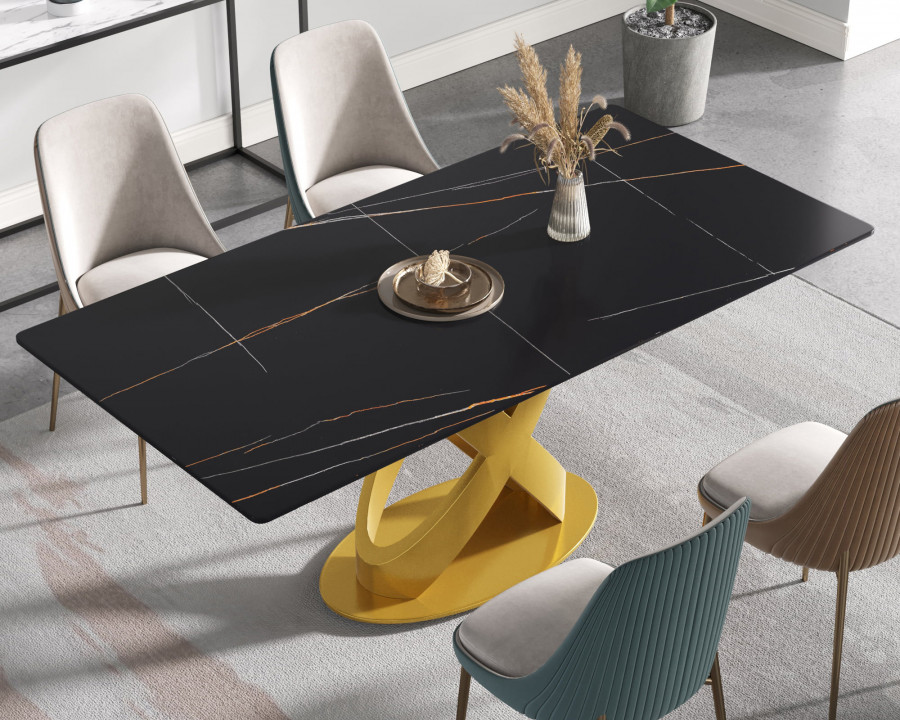 Crenus Basalto Rectangular Dining Table - Black/Gold, 70.87''