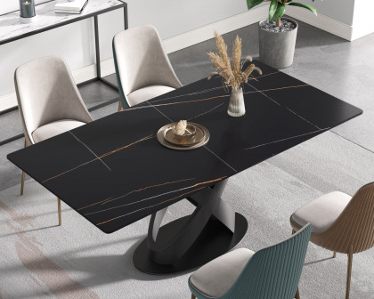 Crenus Basalto Rectangular Dining Table - Black/Gold, 70.87''