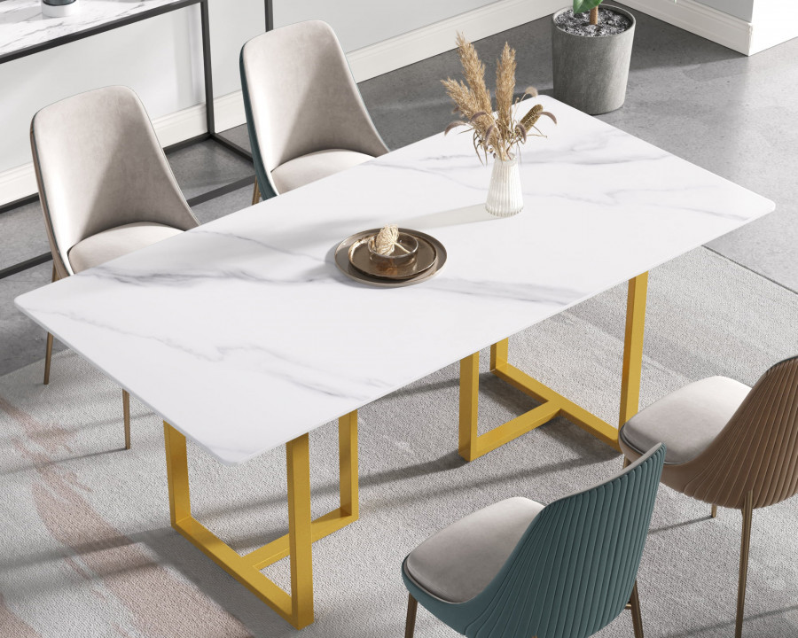 Crenus Trani Rectangular Dining Table - White/Gold, 70.87''