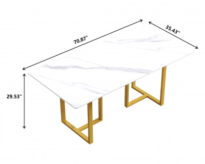 Crenus Trani Rectangular Dining Table - White/Gold, 70.87''