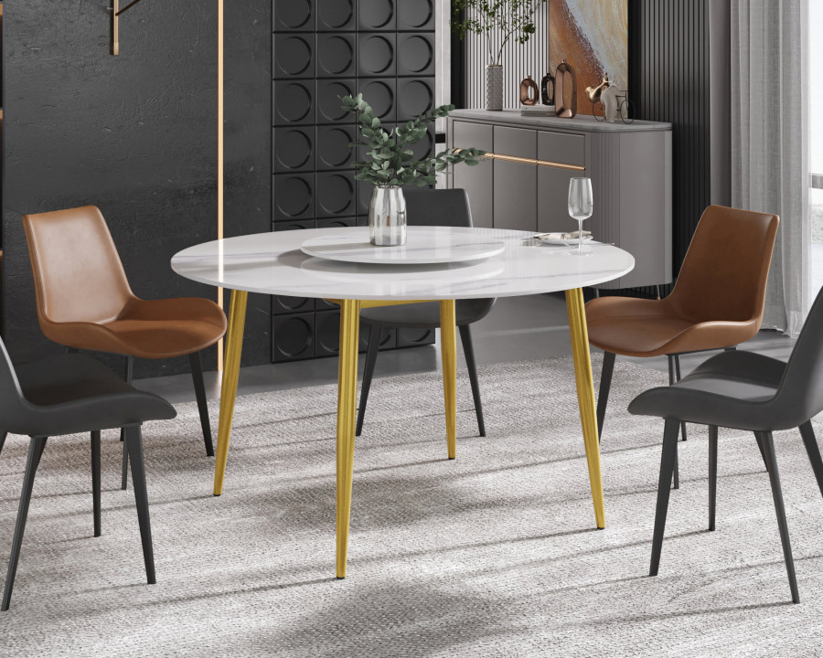 Crenus Round Dining Table with White Lazy Susan - White/Gold, 53.15”