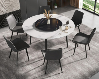 Crenus Round Dining Table with White Lazy Susan - White/Gold, 53.15”