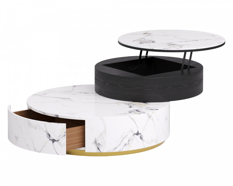 Crenus - Delizia 35.43"-27.56" Lift-Top Marble Coffee Table