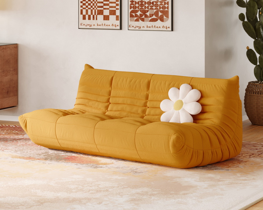 Crenus Caterpillar 68.9" 3 Seater Floor Sofa - Yellow