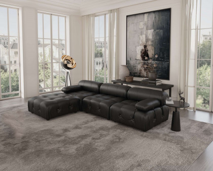 Crenus Lusso 103.95" 3-Seater Leather Sofa With Ottoman Water Resistant Anti scratch - Brown