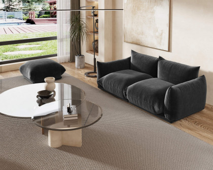 Crenus Sereno 77.16" Loveseat Chenille Sectional Floor Sofa - Black