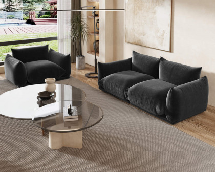 Crenus Sereno 77.16" Loveseat Chenille Sectional Floor Sofa - Black