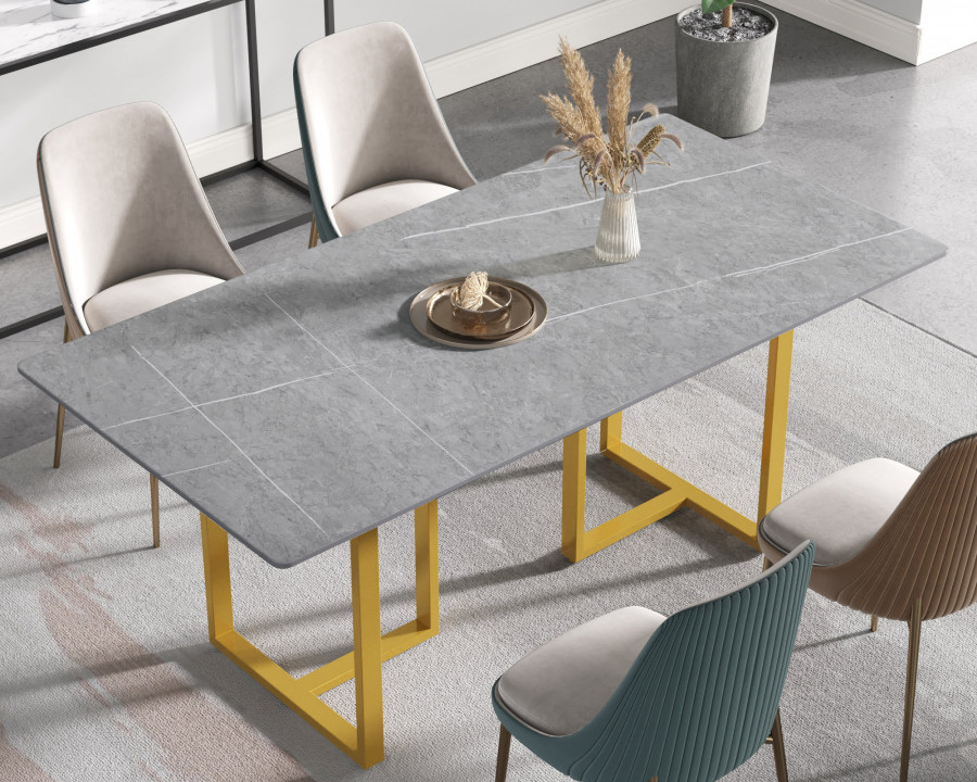 Crenus Trani Rectangular Dining Table - Gray/Gold, 70.87''