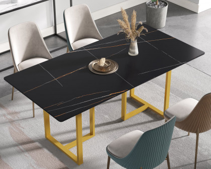 Crenus Trani Rectangular Dining Table - Gray/Gold, 70.87''