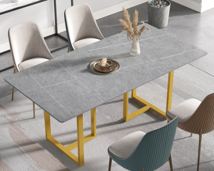 Crenus Trani Rectangular Dining Table - Gray/Gold, 70.87''