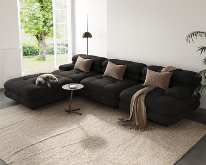 Crenus - Biscotto 109.83" Sectional Sofa 3-Seater With 1 Ottoman Chaise & Lounge