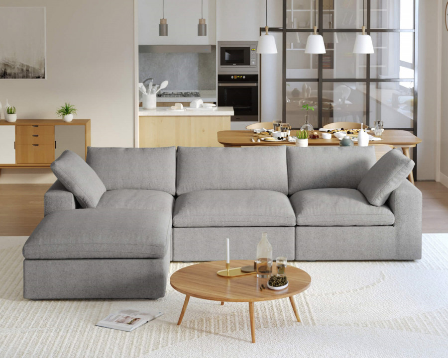 Crenus Cloud 120.45" Sectional Sofa-L Shaped with Ottoman Removable Sofa Cover - Light Gray