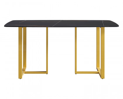 Crenus Pietra Curved Rectangular Dining Table - Gray/Gold, 63"