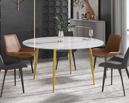 Crenus Lazy Sysan Round Dining Table - White/Gold, 59.05”