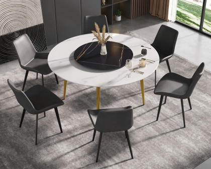 Crenus Lazy Sysan Round Dining Table - White/Gold, 59.05”