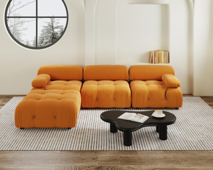 Crenus Lusso 103.95" L-Shaped Velvet Sectional Sofa With Ottoman - Orange