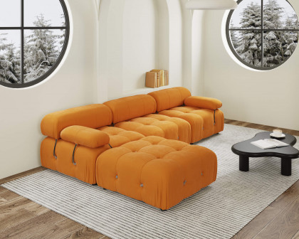 Crenus Lusso 103.95" L-Shaped Velvet Sectional Sofa With Ottoman - Orange