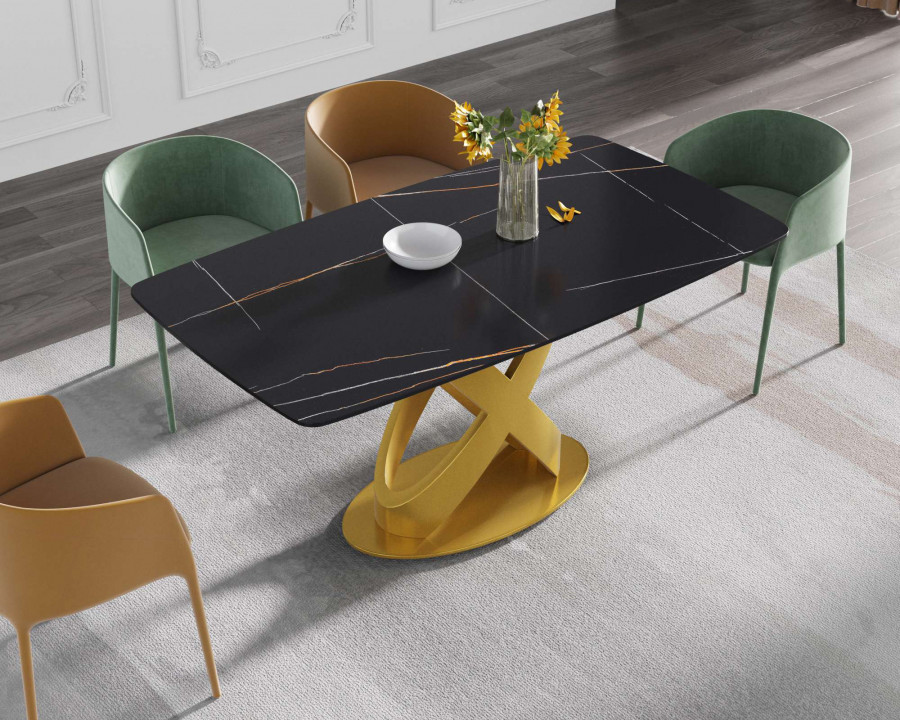 Crenus Luserna Curved Rectangular Dining Table - Black/Gold, 70.87''