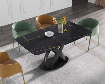 Crenus Luserna Curved Rectangular Dining Table - Black/Gold, 70.87''