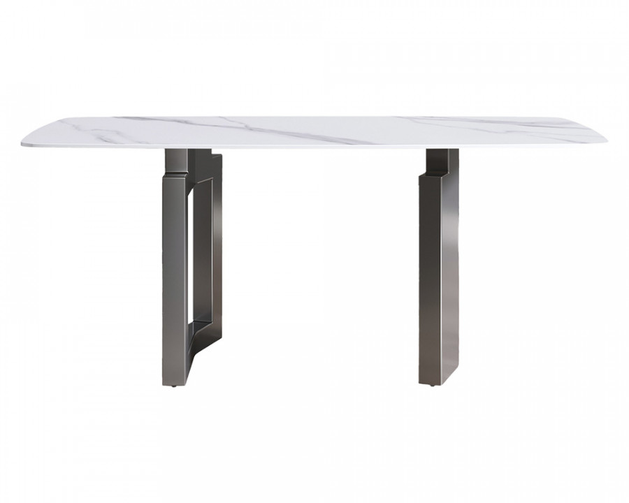 Crenus Basalto Curved Rectangular Dining Table - White/Gray, 63"