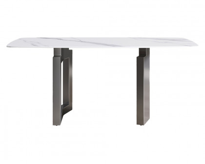 Crenus Basalto Curved Rectangular Dining Table - White/Gray, 63"