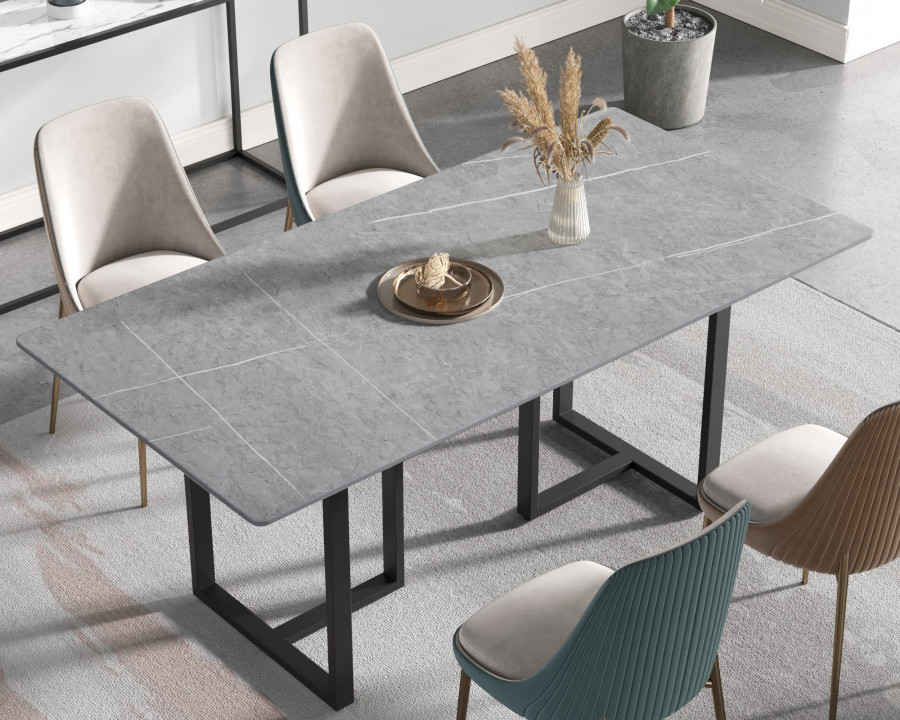 Crenus Trani Rectangular Dining Table - Gray/Black, 70.87''