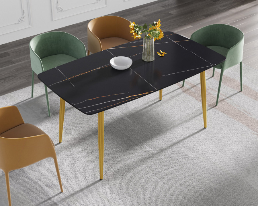 Crenus Cavaliere Curved Rectangular Dining Table - Black/Gold, 70.87''