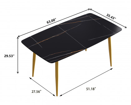 Crenus Cavaliere Curved Rectangular Dining Table - Black/Gold, 70.87''