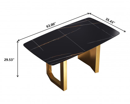 Crenus Basalto Curved Rectangular Dining Table - Pandora/Gold, 70.87''