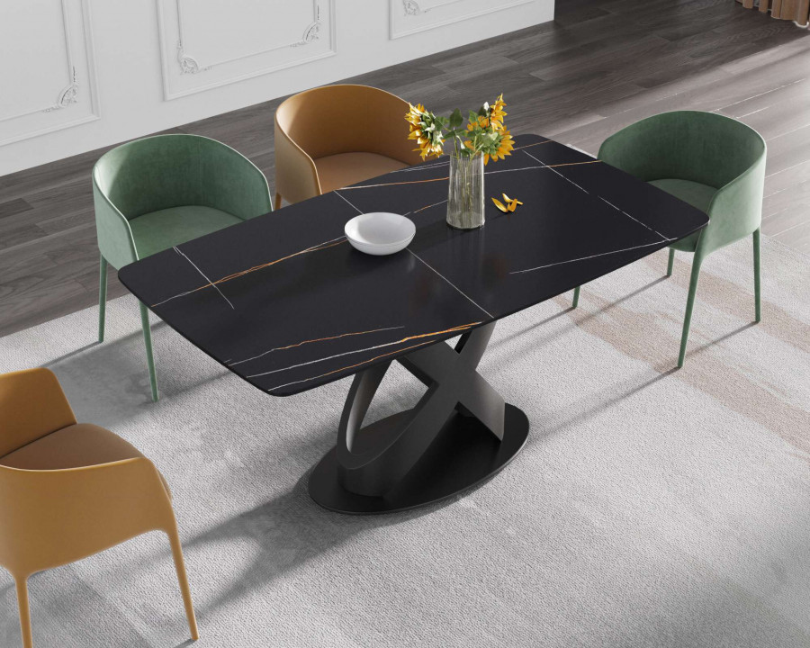 Crenus Luserna Curved Rectangular Dining Table - Black, 63"