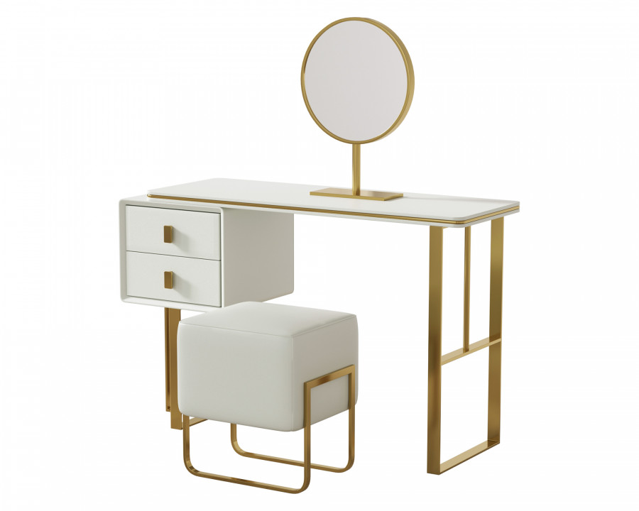 Crenus - Modern Orange Dresser Makeup Table with Mirror and Stool Bedroom Furniture with 2 Drawers