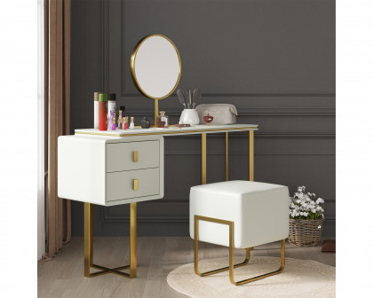 Crenus - Modern Orange Dresser Makeup Table with Mirror and Stool Bedroom Furniture with 2 Drawers