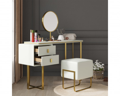 Crenus - Modern Orange Dresser Makeup Table with Mirror and Stool Bedroom Furniture with 2 Drawers