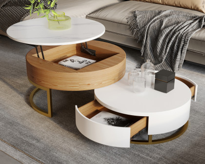 Crenus - Dolce Vita 31.5"-27.56" Round Lift-Top Wood Coffee Table