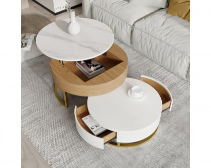 Crenus - Dolce Vita 31.5"-27.56" Round Lift-Top Wood Coffee Table