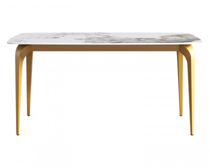 Crenus Sicilia Curved Rectangular Dining Table - White/Gold, 70.87''