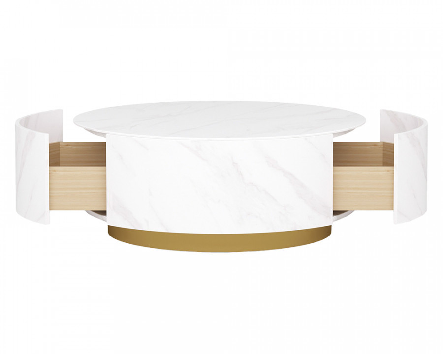 Crenus - Dolce 33.47" Marble/Wood Round Coffee Table