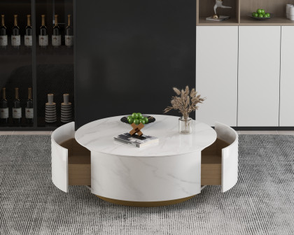 Crenus - Dolce 33.47" Marble/Wood Round Coffee Table