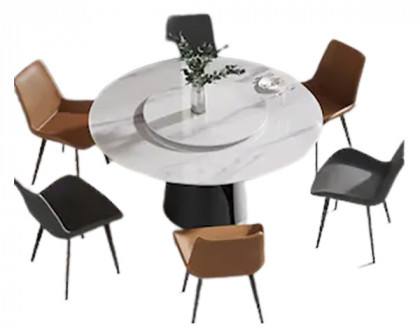 Crenus Round Dining Table with Black Lazy Susan - White/Black, 59.05”