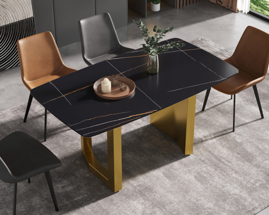 Crenus Basalto Curved Rectangular Dining Table - Black/Gold, 70.87''