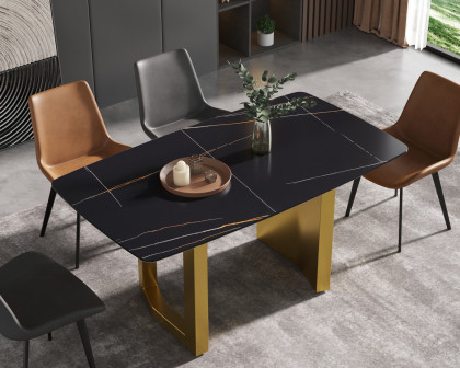 Crenus Basalto Curved Rectangular Dining Table - Black/Gold, 70.87''