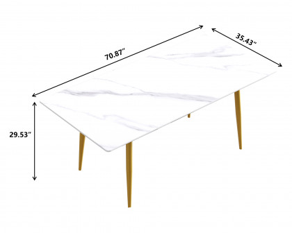 Crenus Sophia Rectangular Dining Table - White/Gold, 70.87''