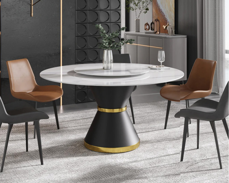 Crenus Raffinata Round Dining Table with White Lazy Susan - White/Black, 59.05”